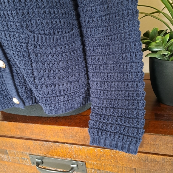 Cristina B Navy Cardigan Women's XS Blue Knit Sweater Gold Button Detail Chic - Picture 11 of 12